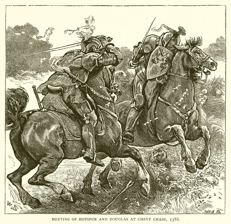 Möte mellan Hotspur och Douglas på Chevy Chase, 1388 av English School