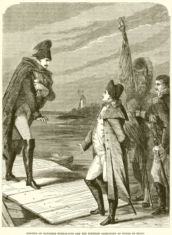 Möte mellan Nepoleon Buonaparte och kejsaren Alexander av Ryssland i Tilsit av English School