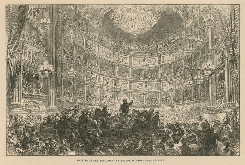 Möte för Anti-Corn Law League i Drury Lane Theatre av English School
