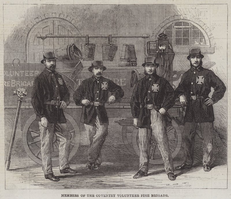 Medlemmar av Coventry Volunteer Fire Brigade (gravyr) av English School