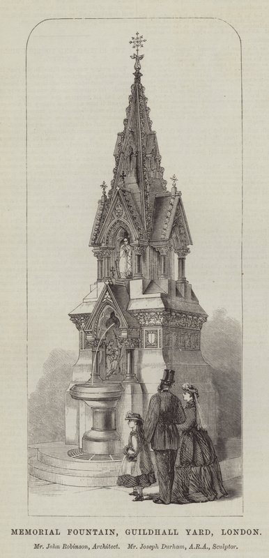 Memorial Fountain, Guildhall Yard, London, Mr John Robinson, arkitekt, Mr Joseph Durham, ARA, skulptör (gravyr) av English School