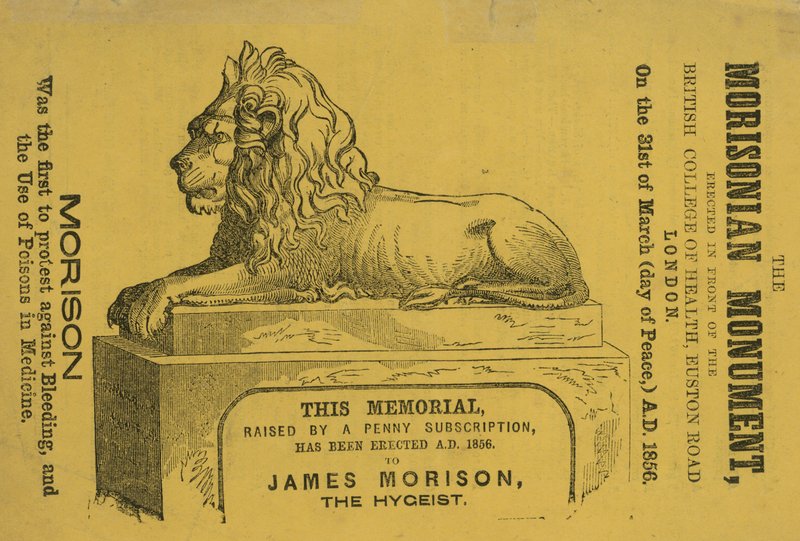 Minnesmärke uppfört 1856 för James Morison, the Hygeist av English School