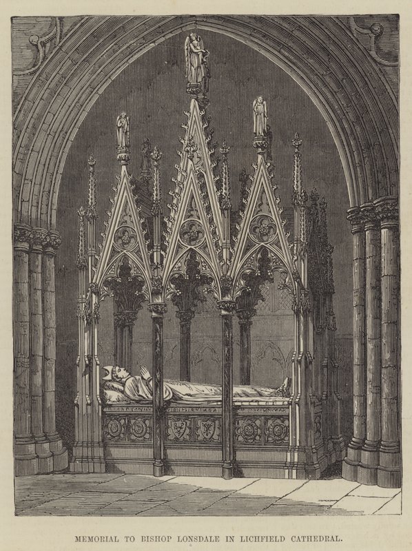 Minnesmärke till biskop Lonsdale i Lichfield Cathedral (gravyr) av English School