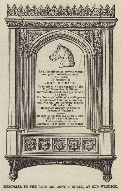 Minnesmärke över avlidne John Siddall, vid Old Windsor (gravyr) av English School