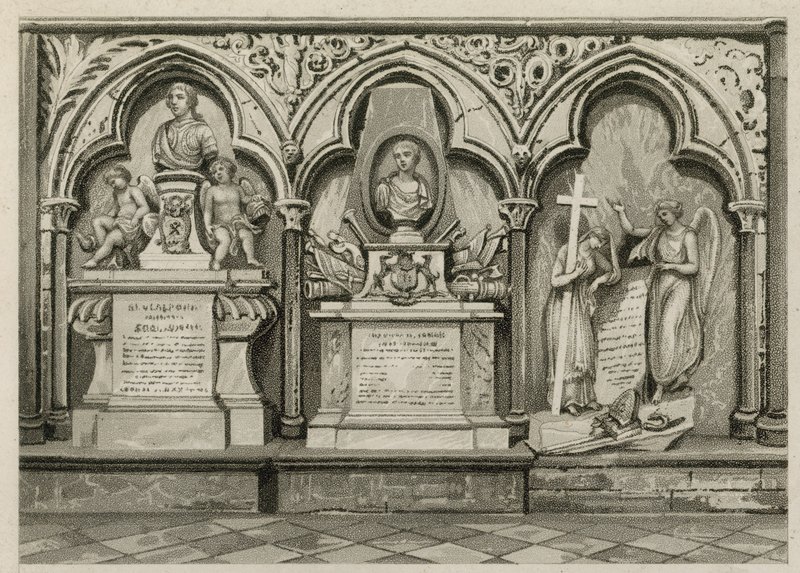 Minnesmärken och statyer i Westminster Abbey, London av English School