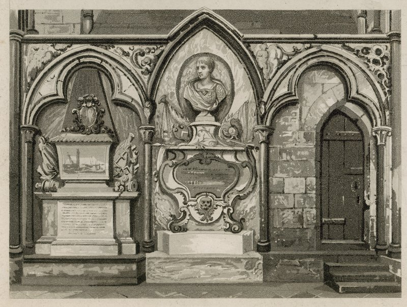 Minnesmärken och statyer i Westminster Abbey, London av English School
