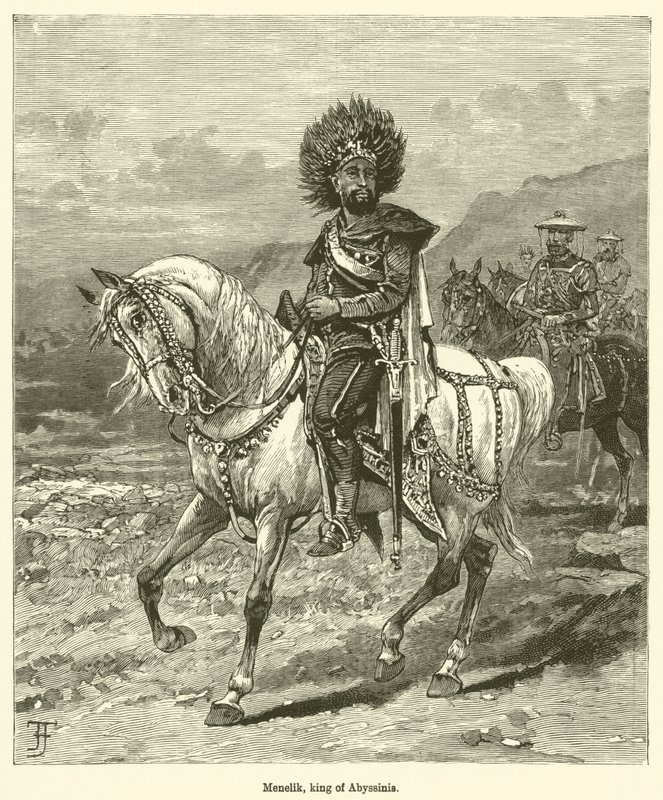 Menelik, kung av Abessinien (gravyr) av English School