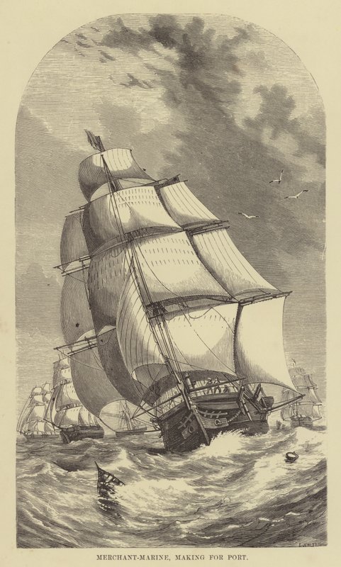 Merchant-Marine, gör för hamn (gravyr) av English School