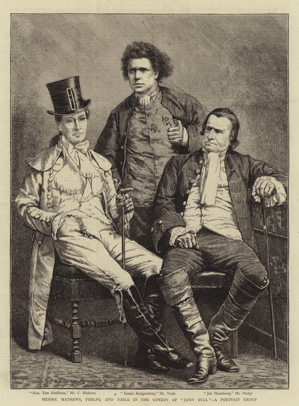 Messers Mathews, Phelps och Toole i komedin av "John Bull", en porträttgrupp (gravyr) av English School