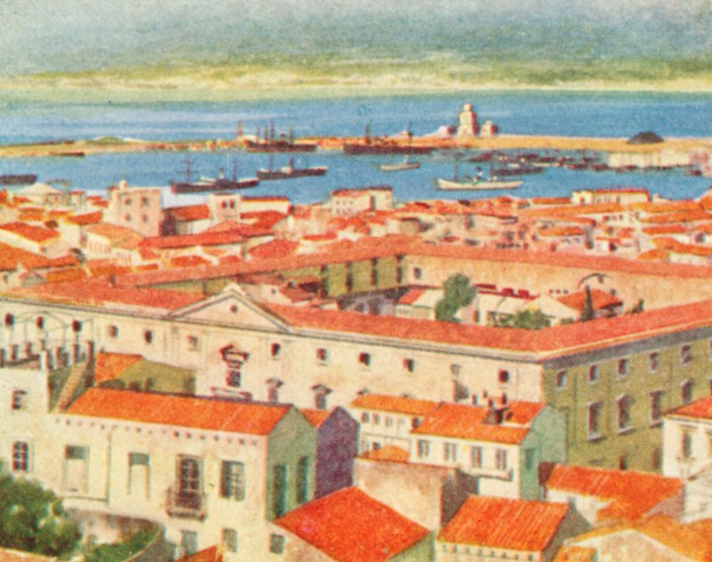 Messina, staden och sundet (färglitografi) av English School