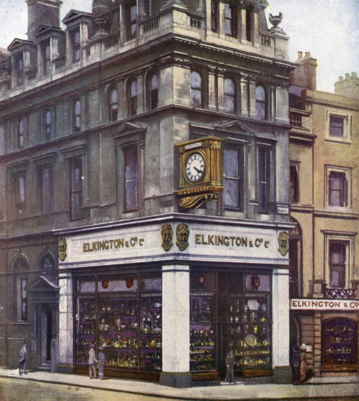 Mrs Elkington & Co, 22 Regent Street (färg litho) av English School