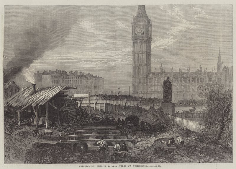 Metropolitan District Railway Works at Westminster (gravyr) av English School