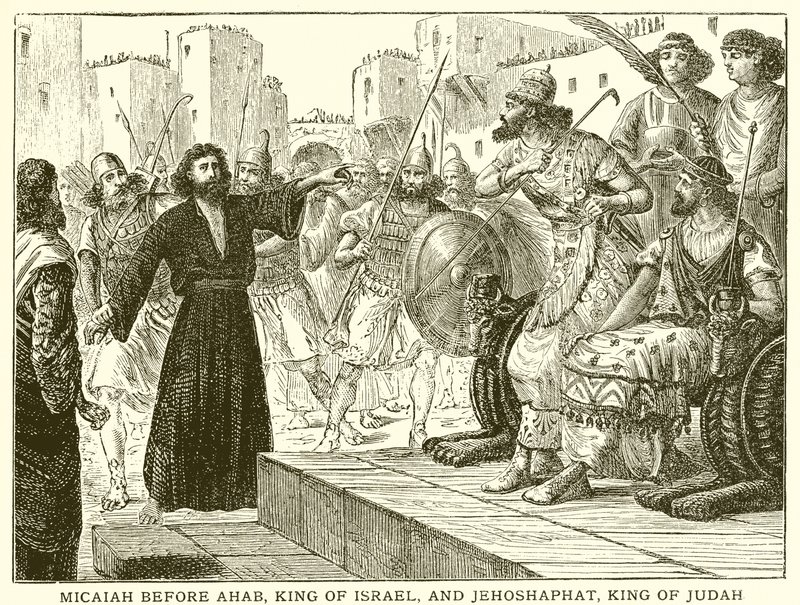 Mika inför Ahab, Israels konung, och Josafat, Judas konung av English School