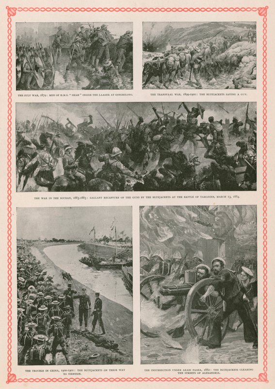 Militära aktioner som involverade brittiska sjömän under drottning Victorias regeringstid: Zulukriget, Boerkriget, Mahdistupproret i Sudan, Boxerupproret och det anglo-egyptiska kriget (fotogravyr) av English School