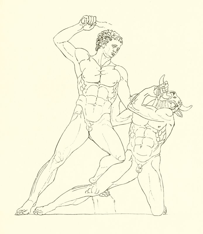 Minotaurus dödad av Theseus, Herkules vän av English School
