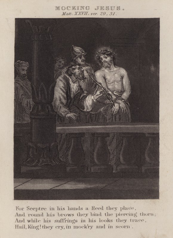 Håna Jesus, Matteus XXVII, ver 29, 31 (gravyr) av English School