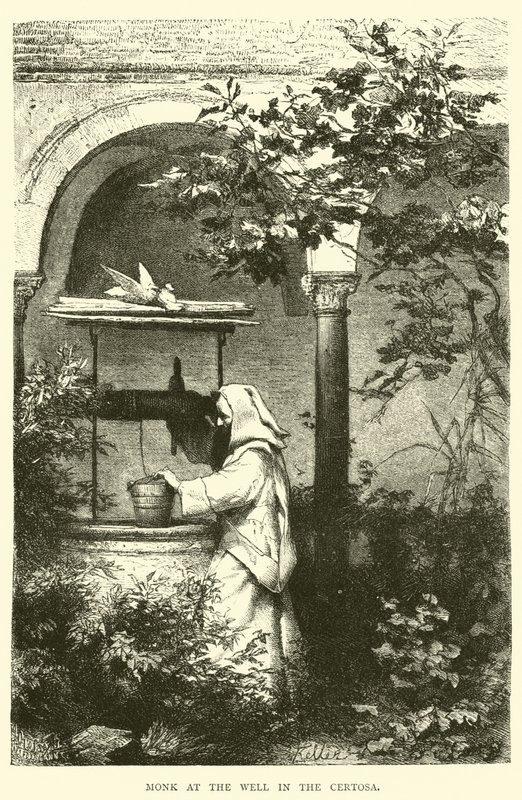 Munk vid brunnen i Certosa av English School