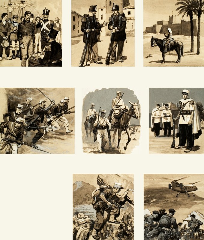 Montage av bilder relaterade till främlingslegionen av English School