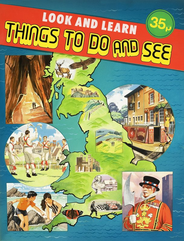 Montage av bilder runt kartan över Storbritannien av English School