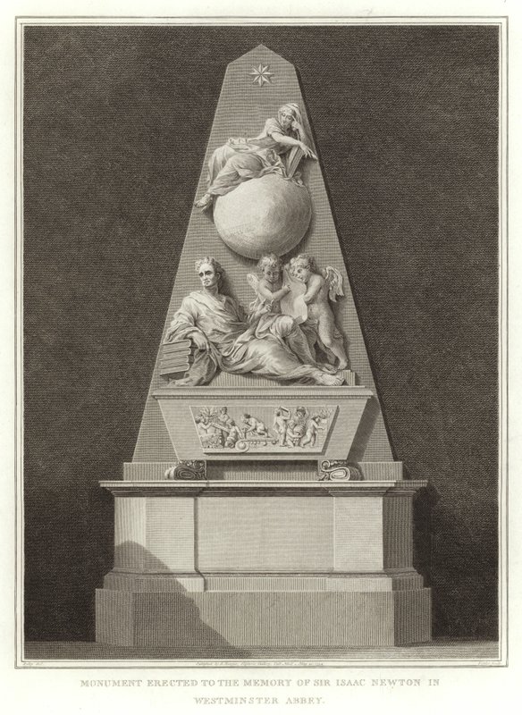 Monument uppfört till minnet av Sir Isaac Newton i Westminster Abbey av English School