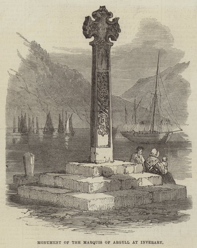 Monument över markisen av Argyll vid Inverary (gravyr) av English School