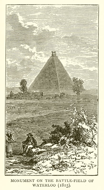 Monument på slagfältet vid Waterloo (1815) av English School