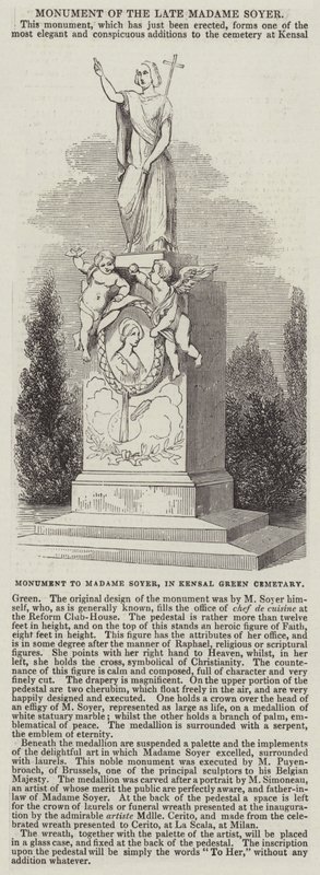 Monument till Madame Soyer, på Kensal Green Cemetery (gravyr) av English School