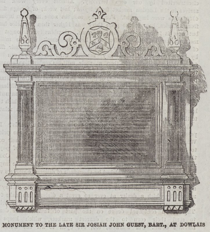 Monument till den avlidne Sir Josiah John Guest, Baronet, vid Dowlais (gravyr) av English School