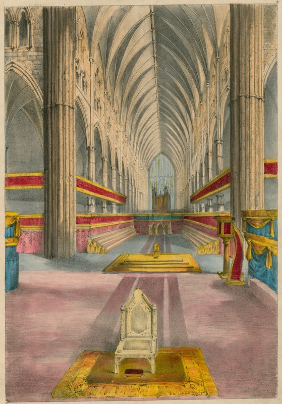 Morgans Dioramic View of the Coronation at Westminster Abbey, 28 juni 1838, London av English School