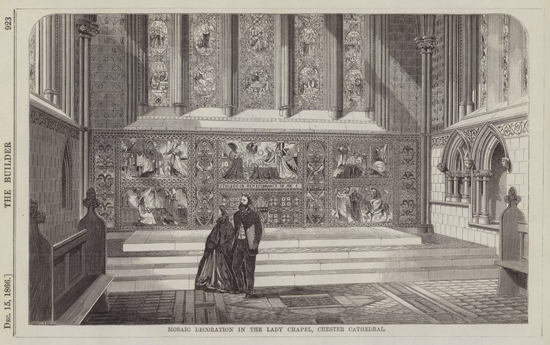 Mosaikdekoration i Lady Chapel, Chester Cathedral (gravyr) av English School