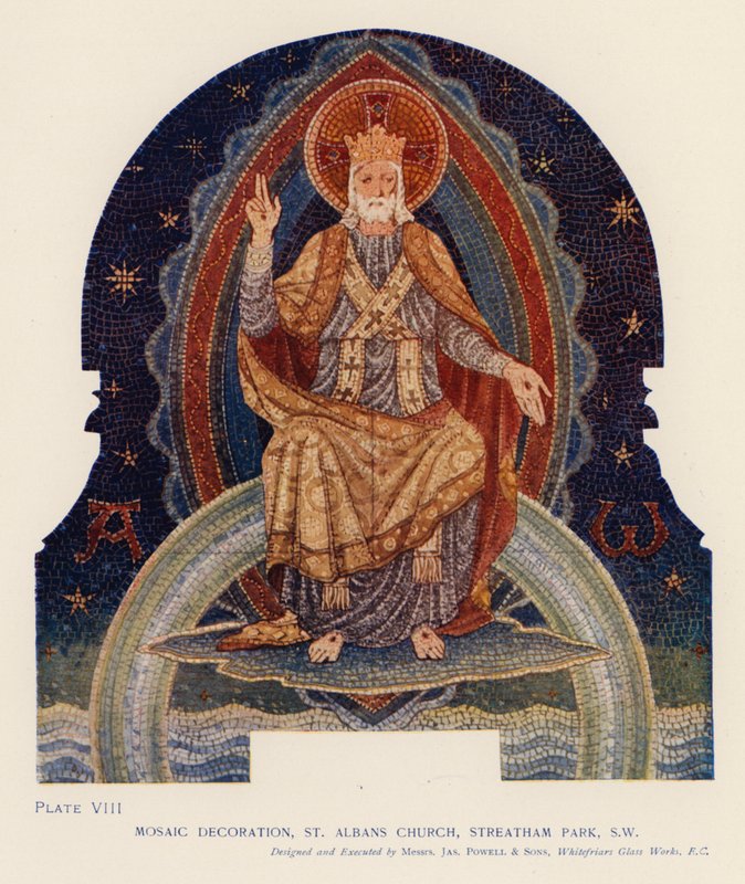 Mosaikdekoration, St Albans Church, Streatham Park, London (färg litho) av English School