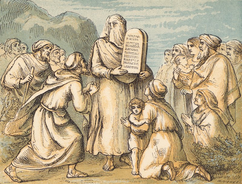 Moses Veiled (färgad gravyr) av English School