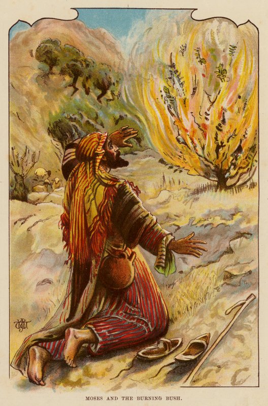 Moses och den brinnande busken (färg litho) av English School