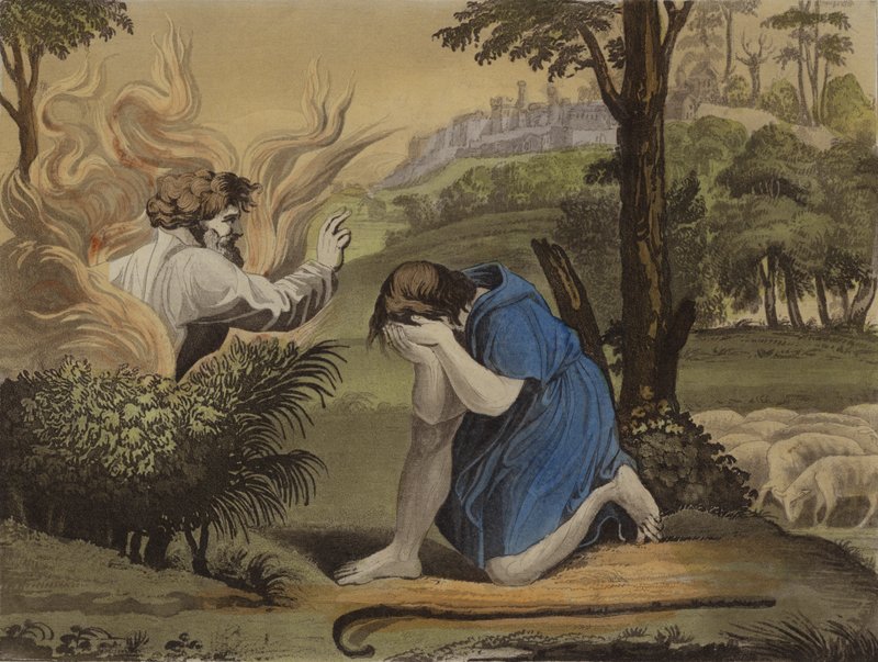 Moses och den brinnande busken (färg litho) av English School