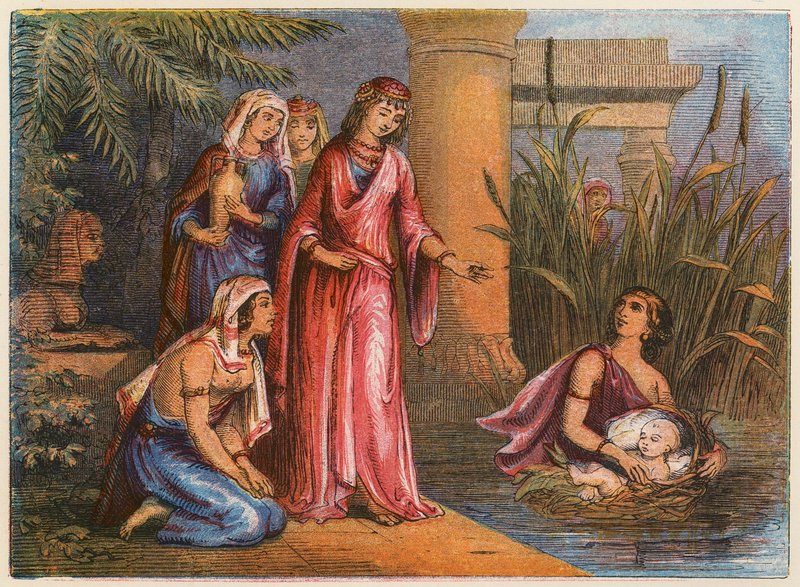 Moses bland buskarna (färglitografi) av English School