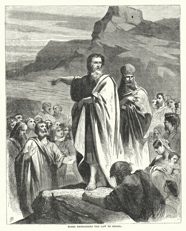 Moses repeterar lagen för Israel (gravyr) av English School