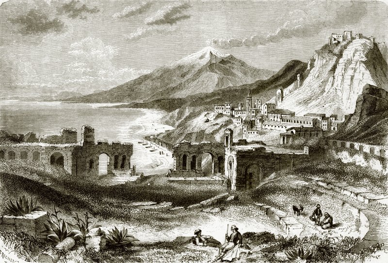 Etna (sett från Taurominium), på Sicilien av English School
