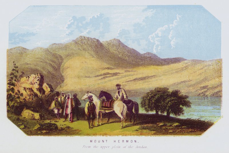 Berget Hermon, från Jordans övre slätt (färg litho) av English School