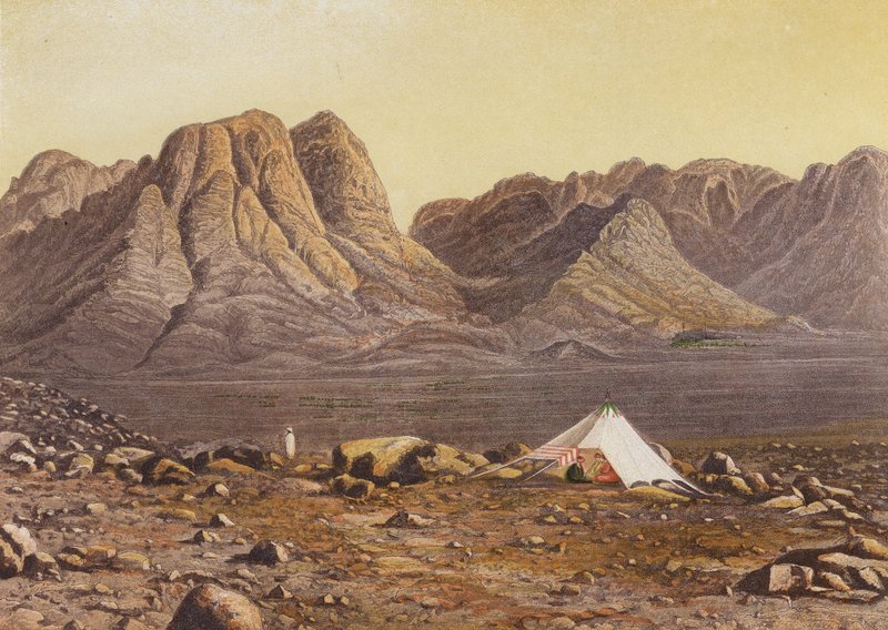 Berget Sinai, Horeb, från En-Raheh-slätten, Exodux XIX 2 (färglitografi) av English School