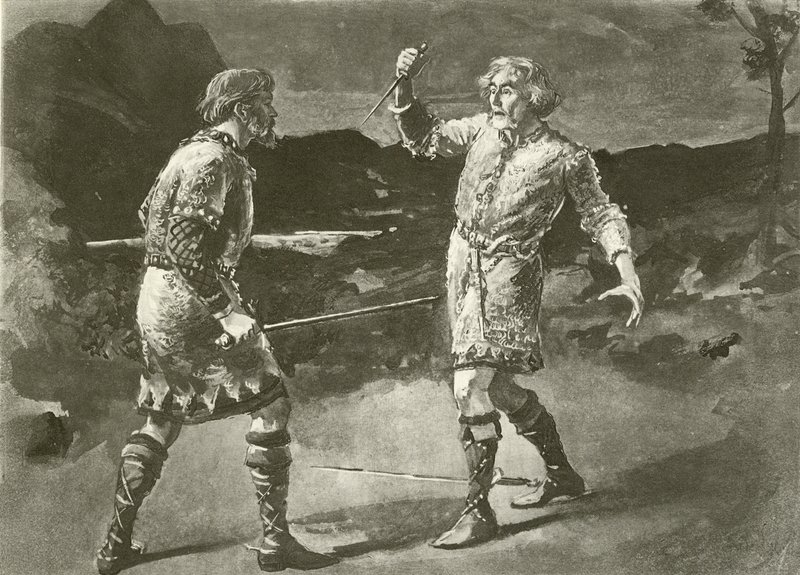 Mr Alexander som Macduff och Mr Irving som Macbeth (gravyr) av English School