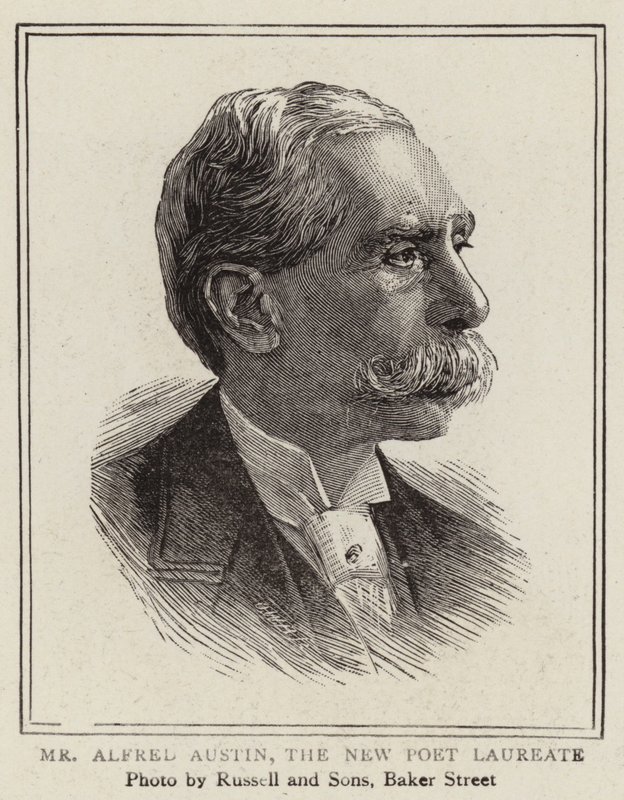 Alfred Austin, den nya poetpristagaren (gravyr) av English School