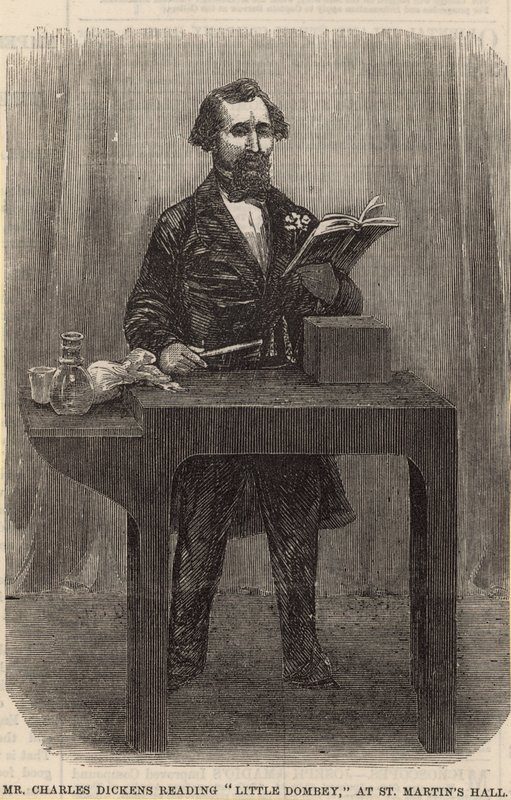 Mr Charles Dickens läser Little Dombey i St Martins Hall av English School