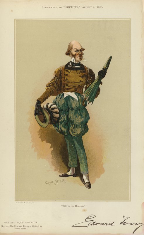 Mr Edward Terry, som Petitpois i Blue Beard (färg litho) av English School