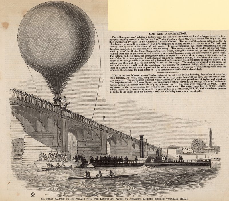 Mr Gales ballong på sin passage från London Gas Works till Cremorne Gardens av English School