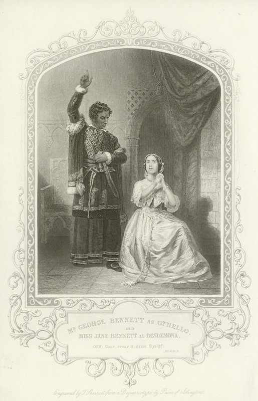 Mr George Bennett som Othello och Miss Jane Bennett som Desdemona, Othello, Act IV, Scene II av English School