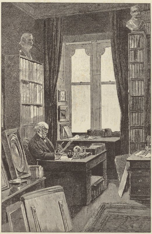Mr Gladstone i sitt bibliotek på Hawarden Castle av English School