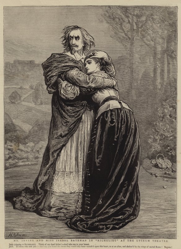 Mr Irving och Miss Isabel Bateman i "Richelieu" på Lyceum Theatre (gravyr) av English School