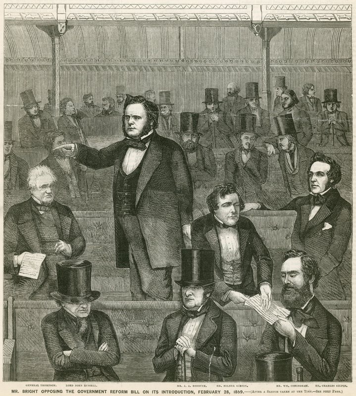 John Bright motsatte sig regeringens reformproposition vid dess införande den 28 februari 1859 av English School