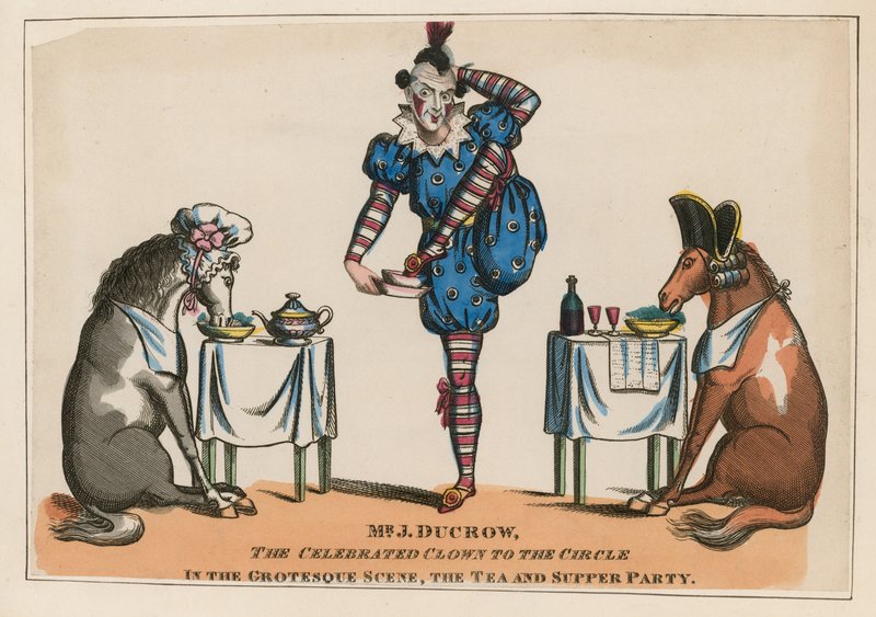 Mr John Ducrow, den hyllade clownen till cirkeln i den groteska scenen, te- och kvällsfesten av English School