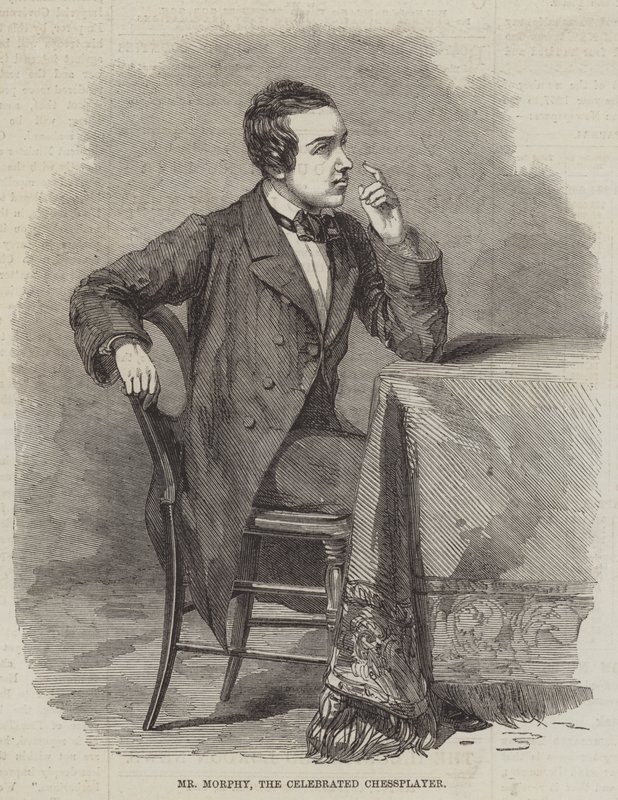 Mr Morphy, den berömda schackspelaren (gravyr) av English School